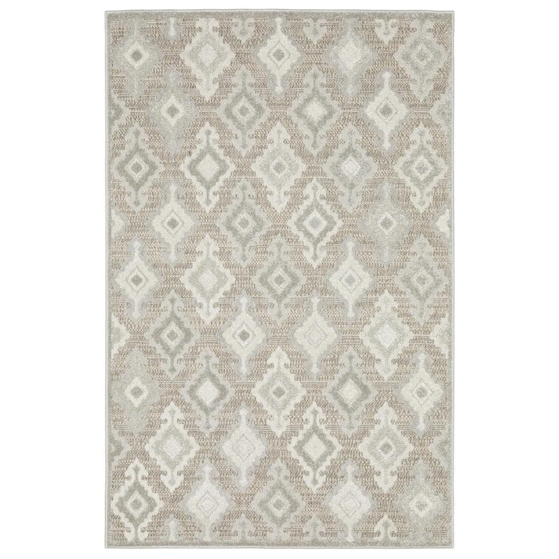 AVERLEY HOME Tudor Beige 5 ft. x 8 ft. Oriental Ikat Lattice Polypropylene Mixed Pile Indoor Area Rug 703987