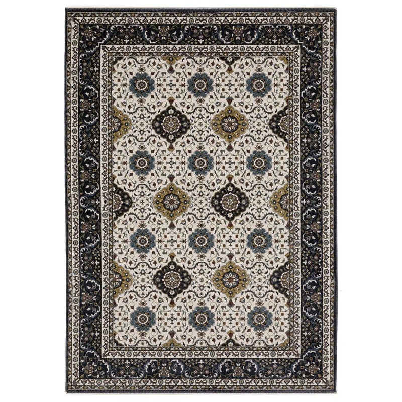 AVERLEY HOME Victoria Ivory/Navy 4 ft. x 6 ft. Oriental Panel Medallion Polyester Fringed-Edge Indoor Area Rug 743754