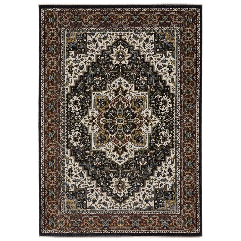 AVERLEY HOME Victoria Navy/Multi-Colored Navy 8 ft. x 11 ft. Center Oriental Medallion Polyester Fringed-Edge Indoor Area Rug 744027