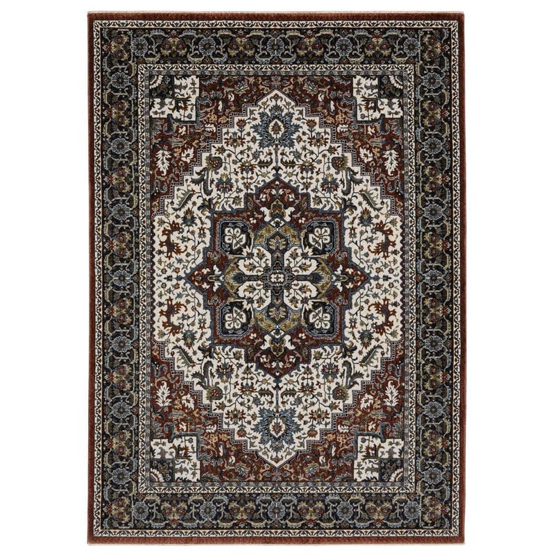 AVERLEY HOME Victoria Red/Multi-Colored 10 ft. x 13 ft. Center Oriental Medallion Polyester Fringed-Edge Indoor Area Rug 743976