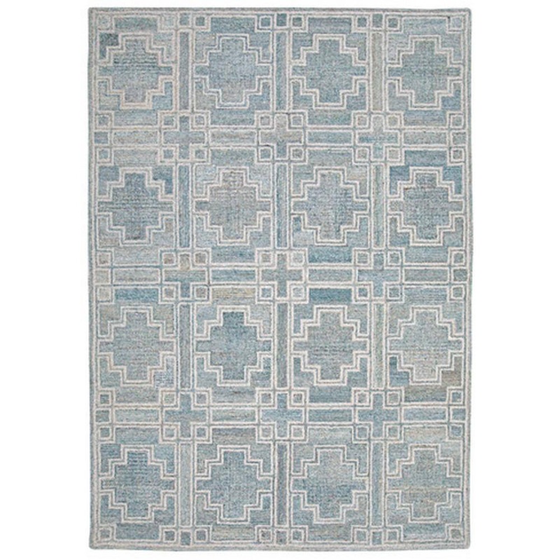 Benjara Lesy Turquoise, Ivory and Gray 92 in. x 120 in. Geometric Area Rug BM318278