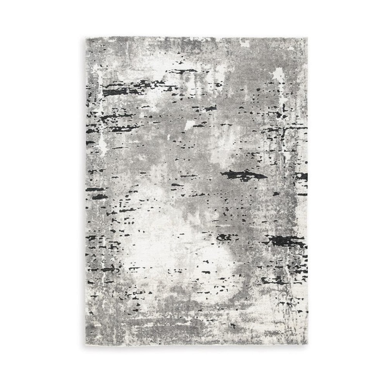 Benjara Leya Gray, White and Black 5 ft. x 7 ft. Geometric Area Rug BM318239